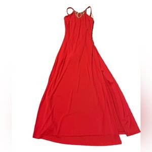 ☀️ Y2K Ana Alcazar made in Europe coral red maxi dress necklace collar  38/ US 6